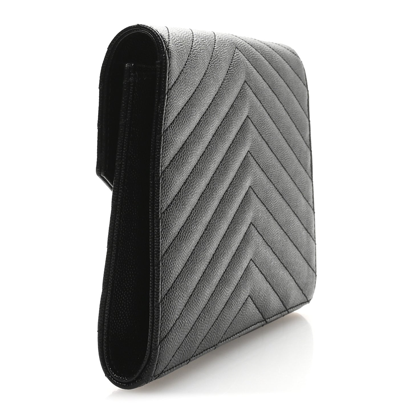 Grain De Poudre Matelasse Chevron Monogram Envelope Clutch Black