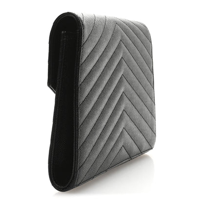 Saint Laurent Grain De Poudre Matelasse Chevron Monogram Envelope Clutch Black 3 of 8