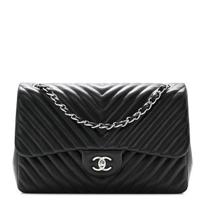 Chanel Lambskin Chevron Quilted Jumbo Double Flap Black 1 of 11