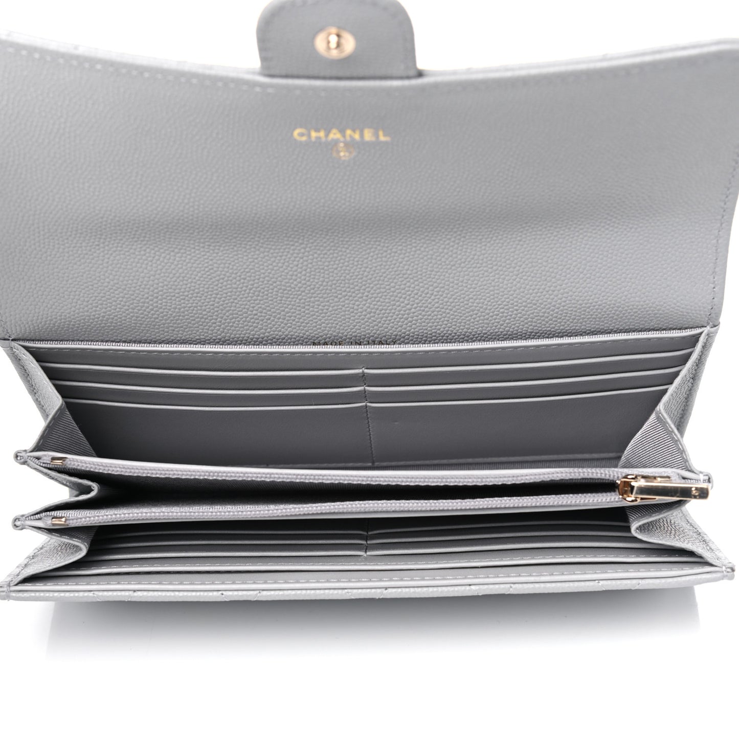 Caviar Quilted Large Flap Wallet Grey