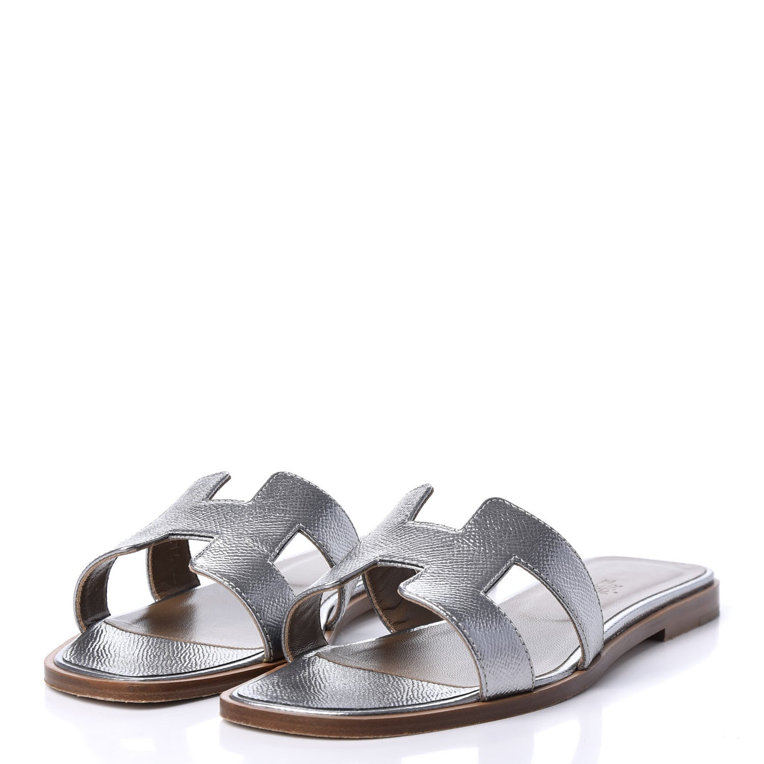 Hermes Metallic Epsom Oran Sandals 38 Gris Argente 2 of 11