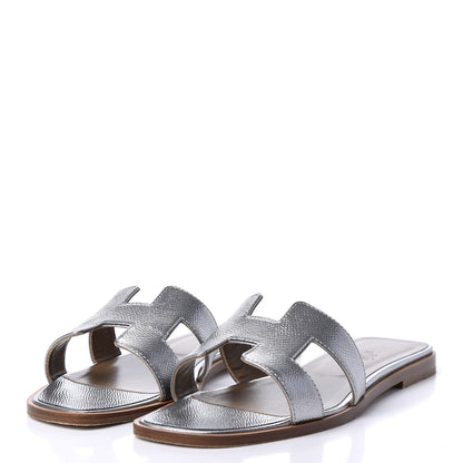 Hermes Metallic Epsom Oran Sandals 38 Gris Argente 2 of 11