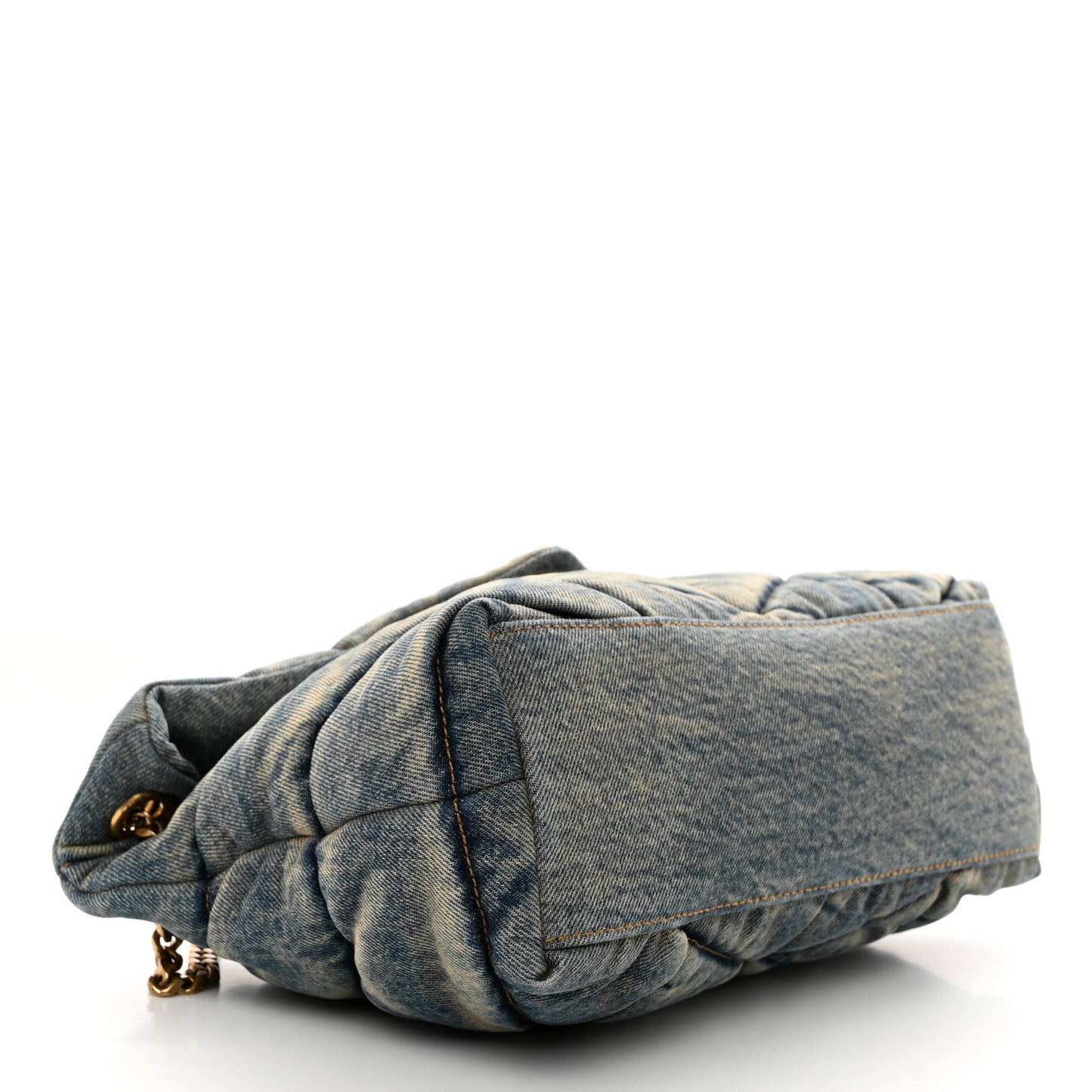 Denim Quilted Small Loulou Puffer Monogram Chain Satchel Blue Cinnamon