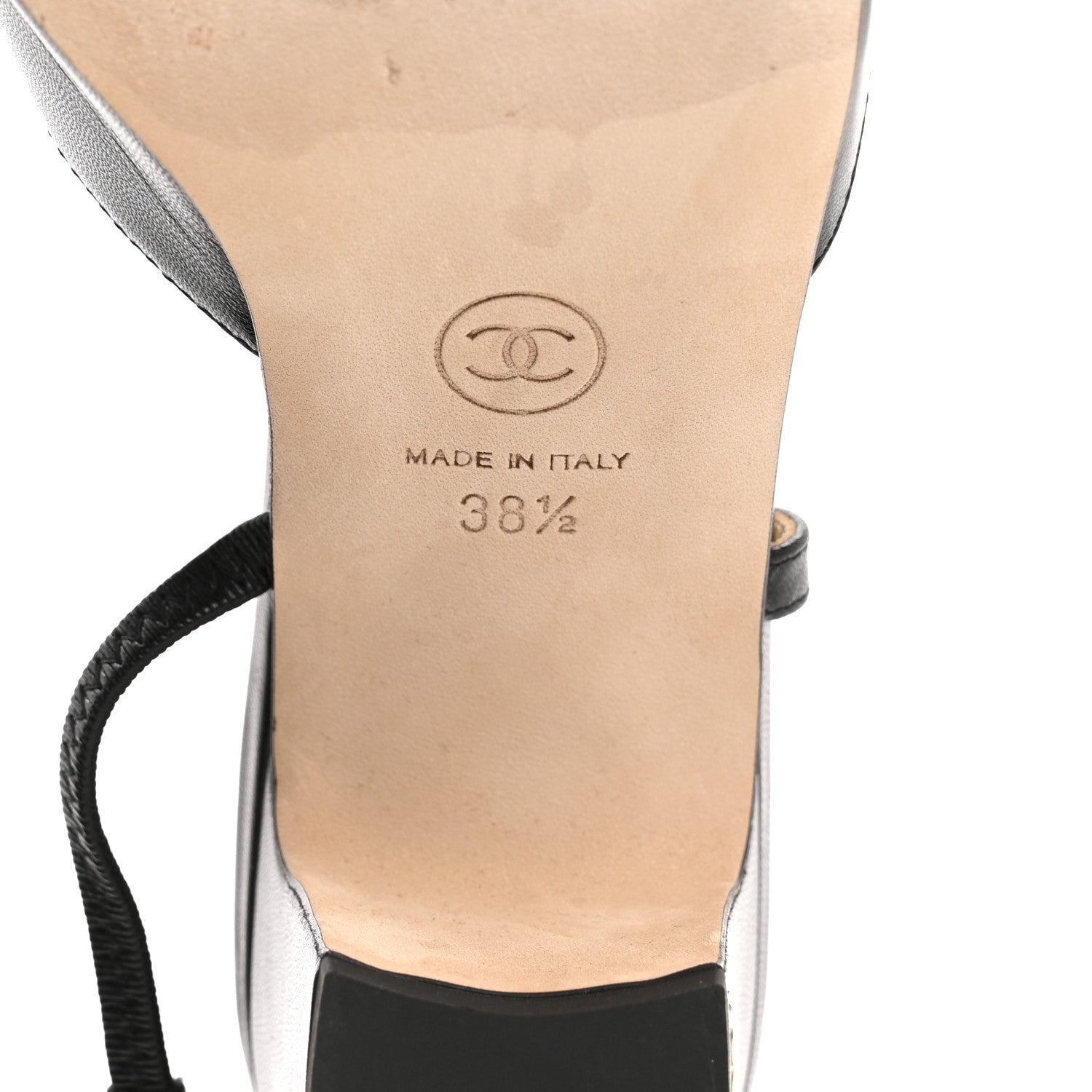 Chanel Goatskin Grosgrain Cap Toe CC Slingback Pumps 38.5 Black 8 of 10