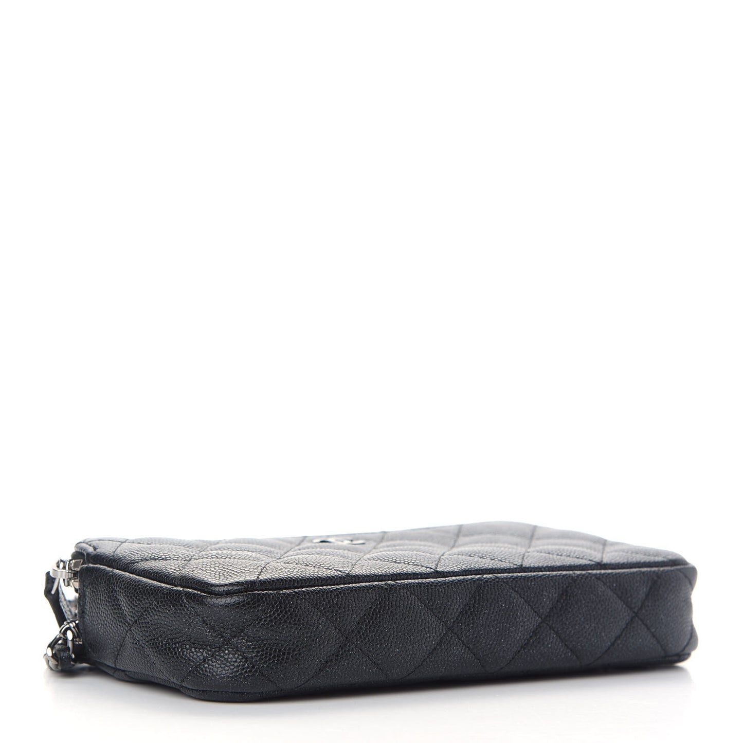 Iridescent Caviar Quilted Small Clutch With Chain Black