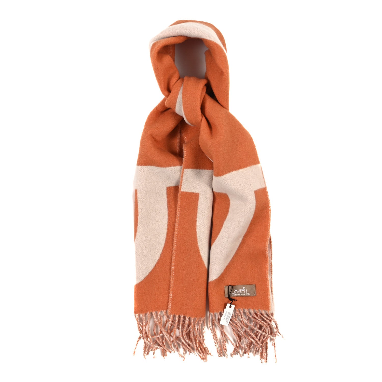 Hermes Cashmere Casaque Grand Mors Muffler Orange Ivory 1575826