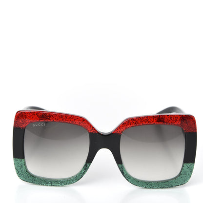 Gucci Acetate Square Frame Sunglasses GG0083S Glitter Red Black Green 2 of 8