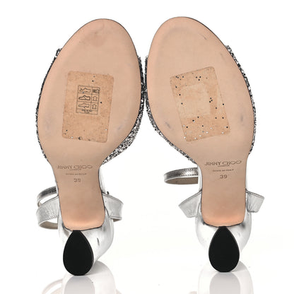 Jimmy Choo Coarse Glitter Miranda Sandals 39 Silver 5 of 7