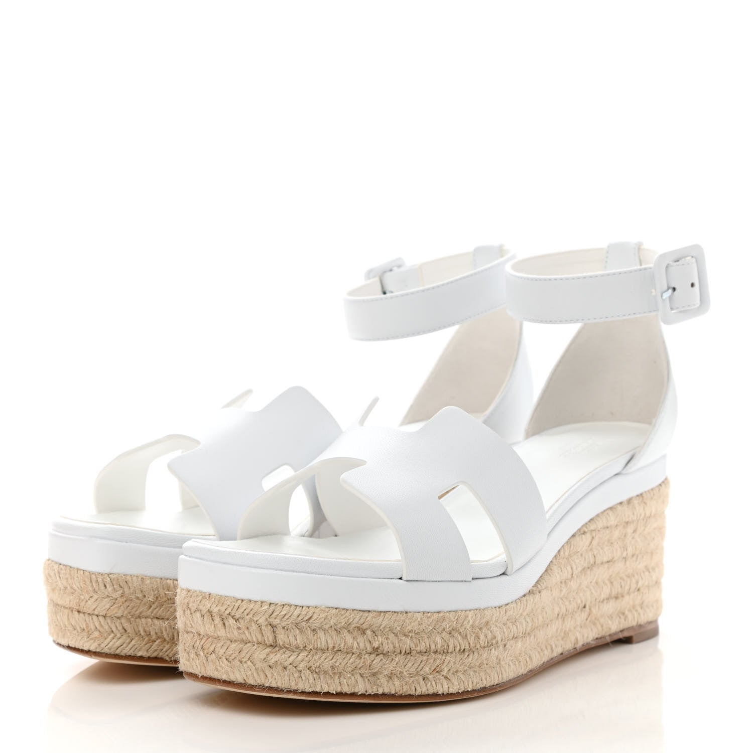 Hermes Goatskin Elda Espadrille Wedge Sandals 39 White 3 of 9
