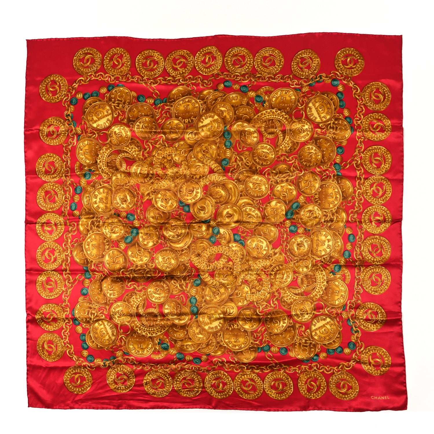 Chanel Printed Silk Medallion Scarf Red 1 of 3