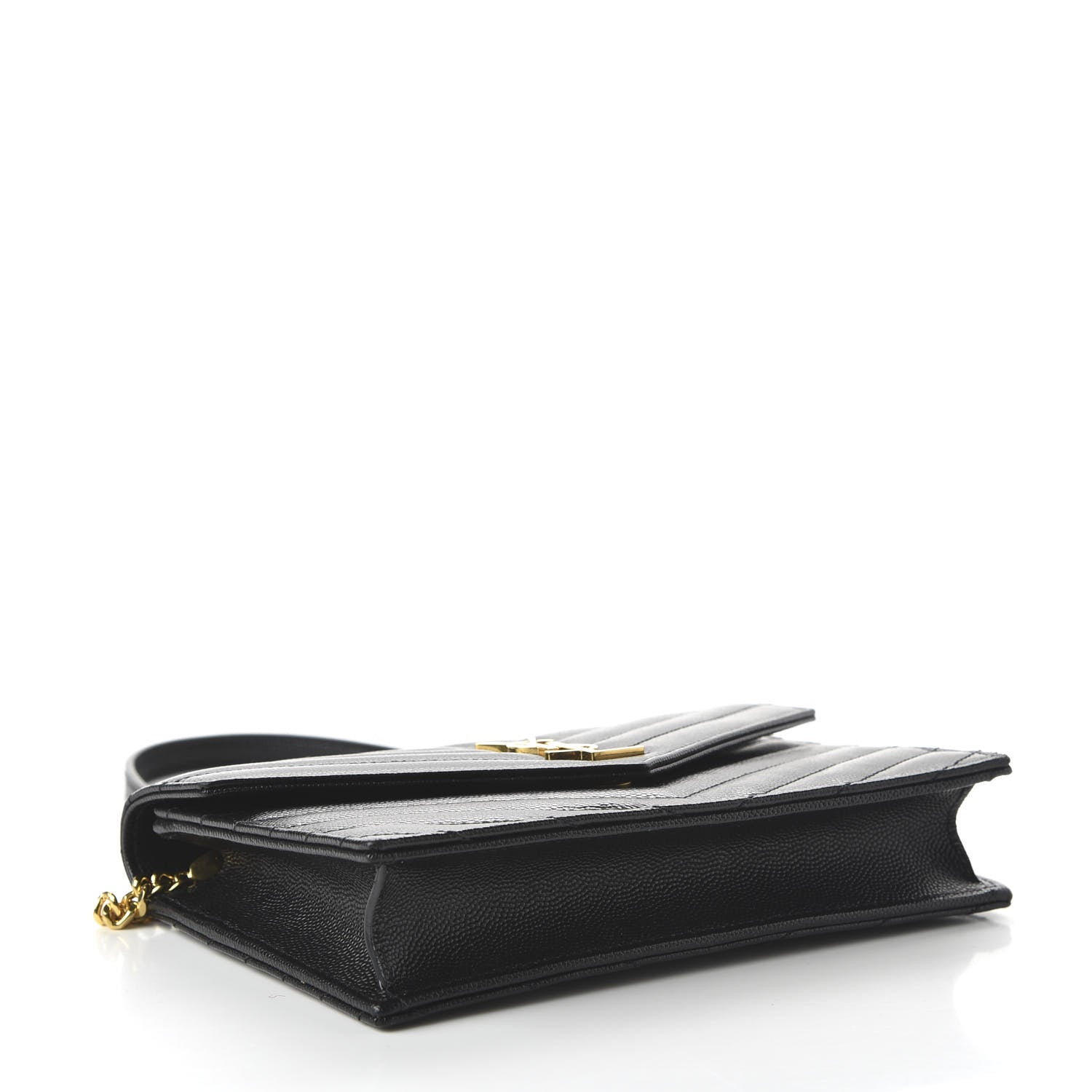 Saint Laurent Grain De Poudre Matelasse Chevron Monogram Envelope Chain Wallet Black 4 of 10
