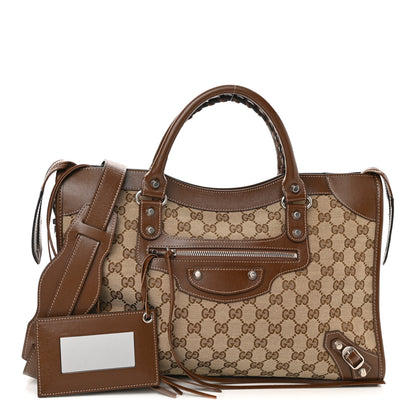 Balenciaga X GUCCI GG Monogram Azalea Calfskin Neo Classic Silver Hardware Medium City Beige Ebony Brown Sugar 1 of 8
