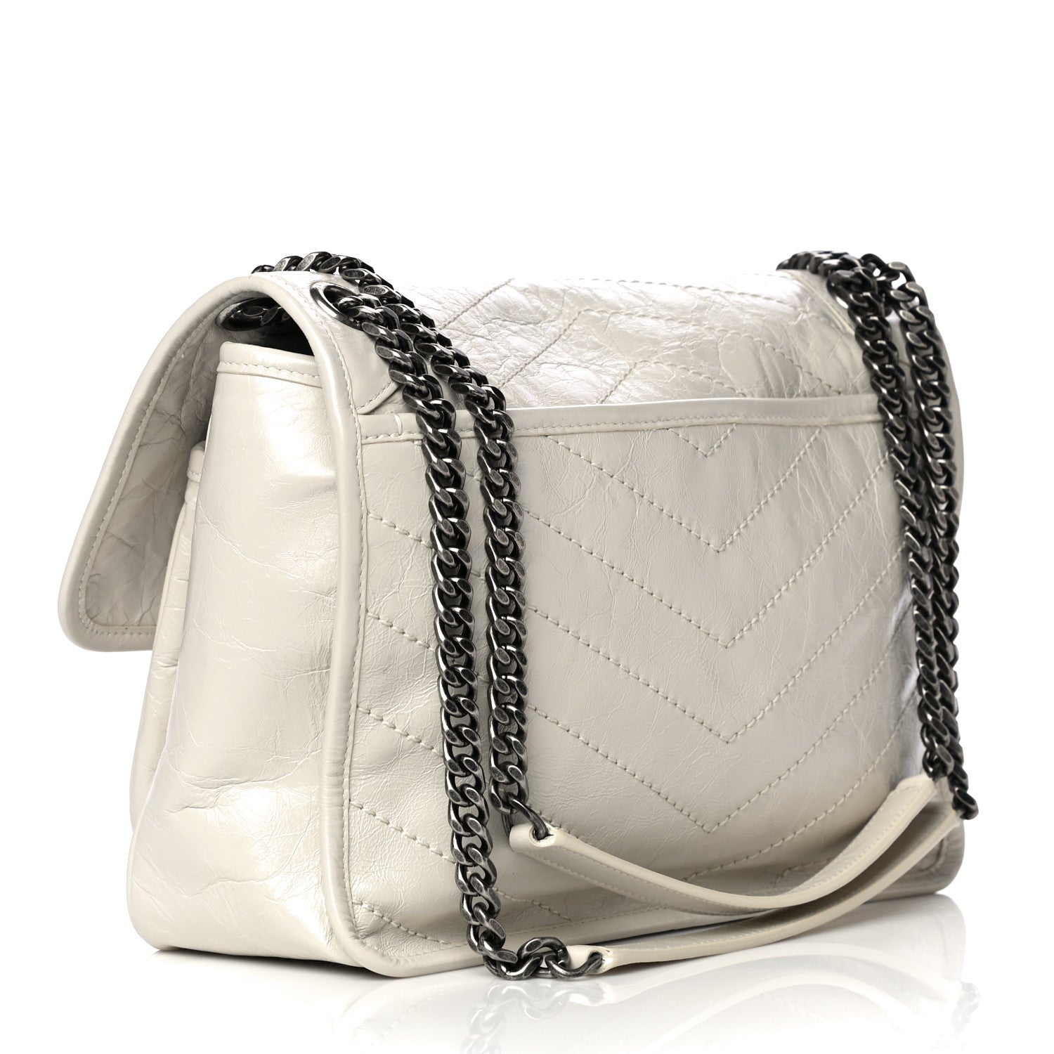 Saint Laurent Crinkled Calfskin Matelasse Monogram Medium Niki Chain Satchel Blanc Vintage 3 of 11