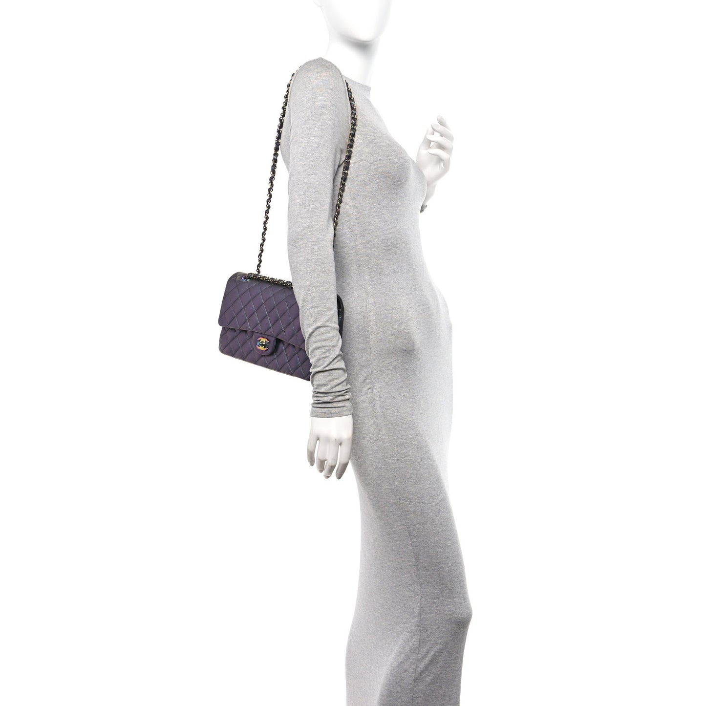 Iridescent Goatskin Quilted Medium Double Flap Purple