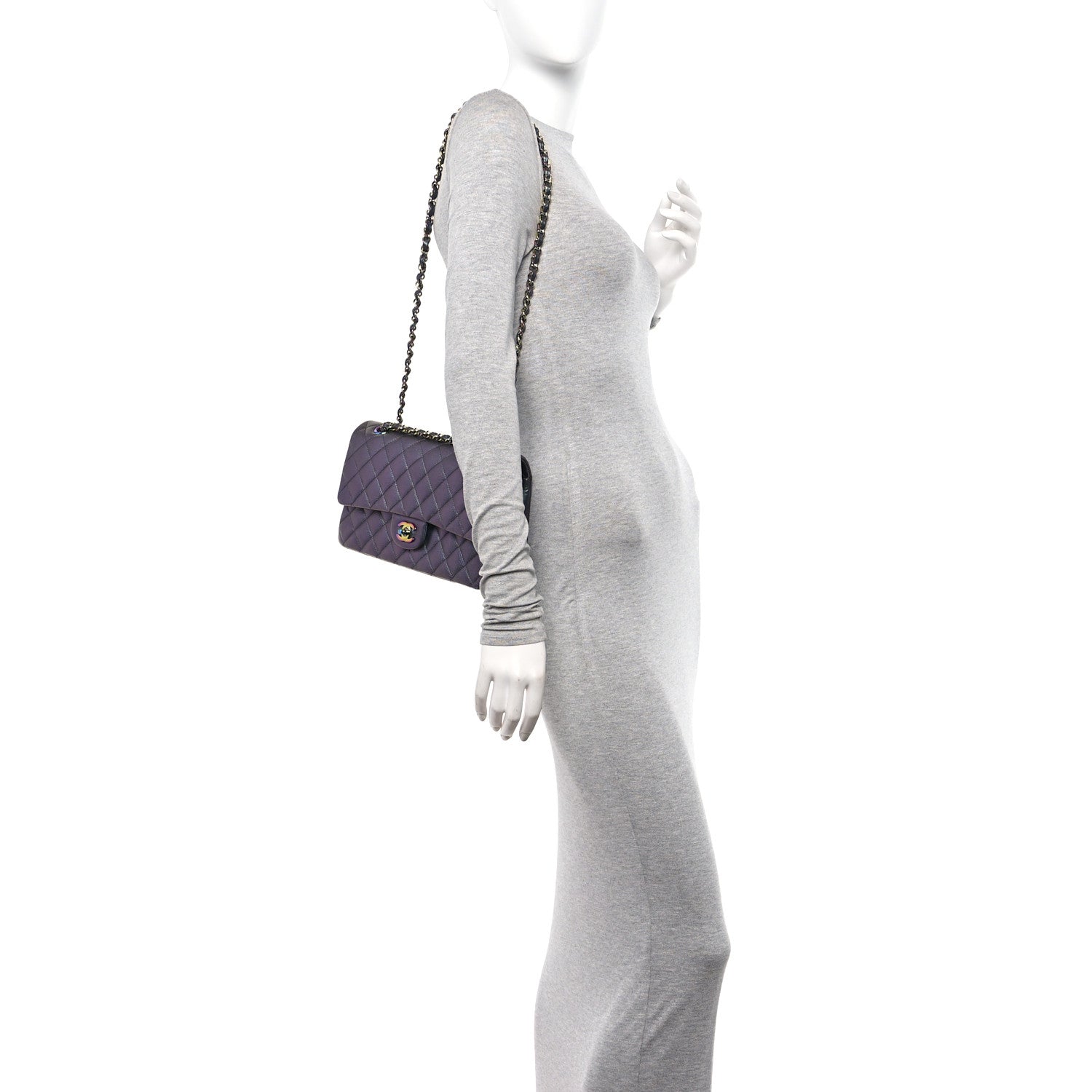 Chanel Iridescent Goatskin Quilted Medium Double Flap Purple 2 of 10