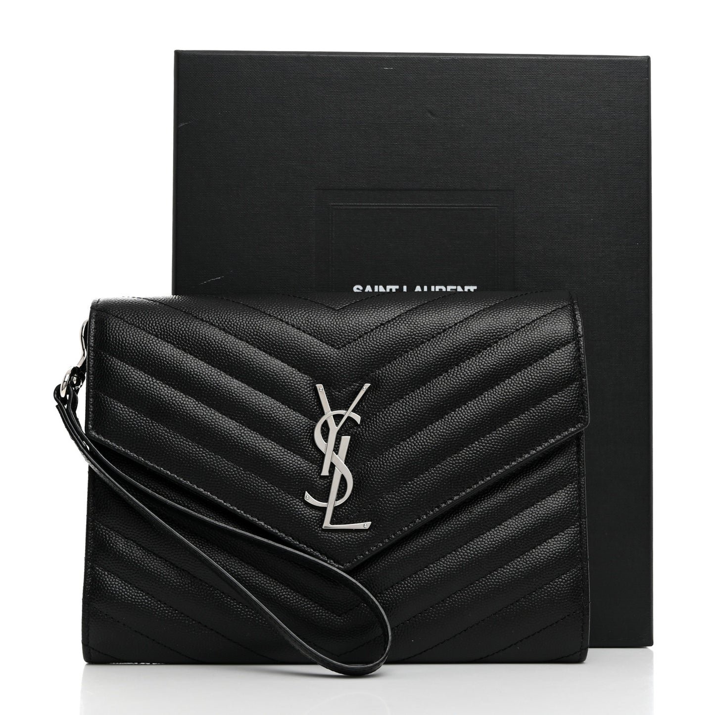 Grain De Poudre Matelasse Chevron Monogram Envelope Clutch Black