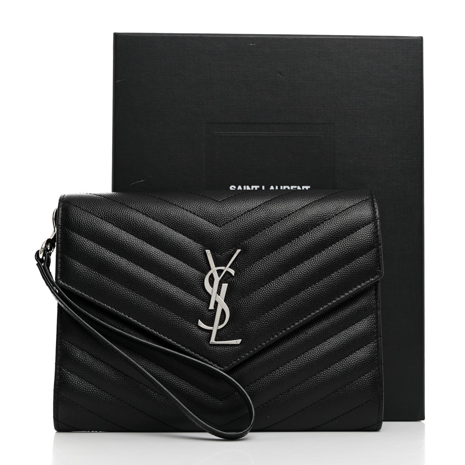 Saint Laurent Grain De Poudre Matelasse Chevron Monogram Envelope Clutch Black 8 of 8