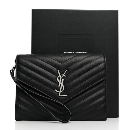 Saint Laurent Grain De Poudre Matelasse Chevron Monogram Envelope Clutch Black 8 of 8