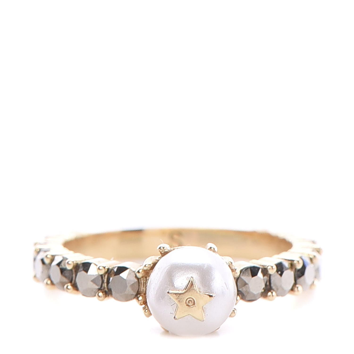 Christian Dior Pearl Crystal Ring S Gold 1 of 5