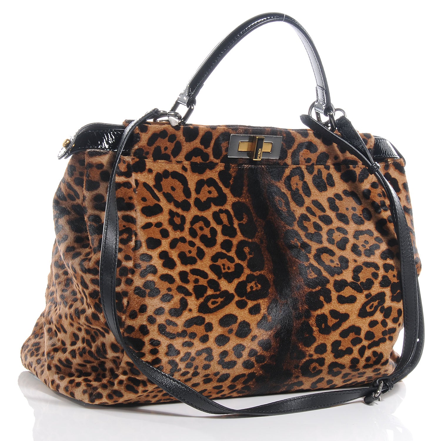 Fendi Calf Hair Leopard Print Zucca Large Peekaboo Iconic Satchel Tobacco 3 of 7