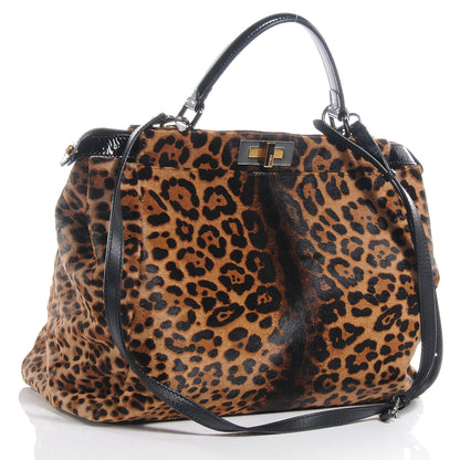 Fendi Calf Hair Leopard Print Zucca Large Peekaboo Iconic Satchel Tobacco 3 of 7
