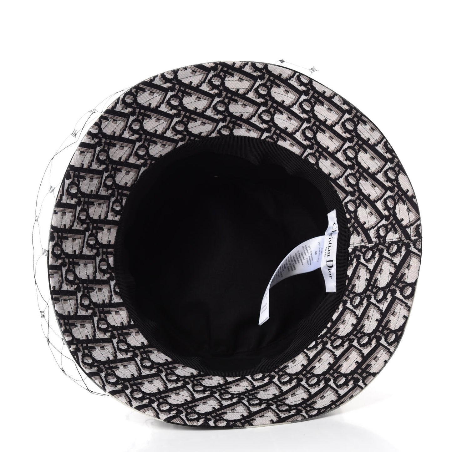Cotton Large Brim Bucket Hat with Veil 56 Black White