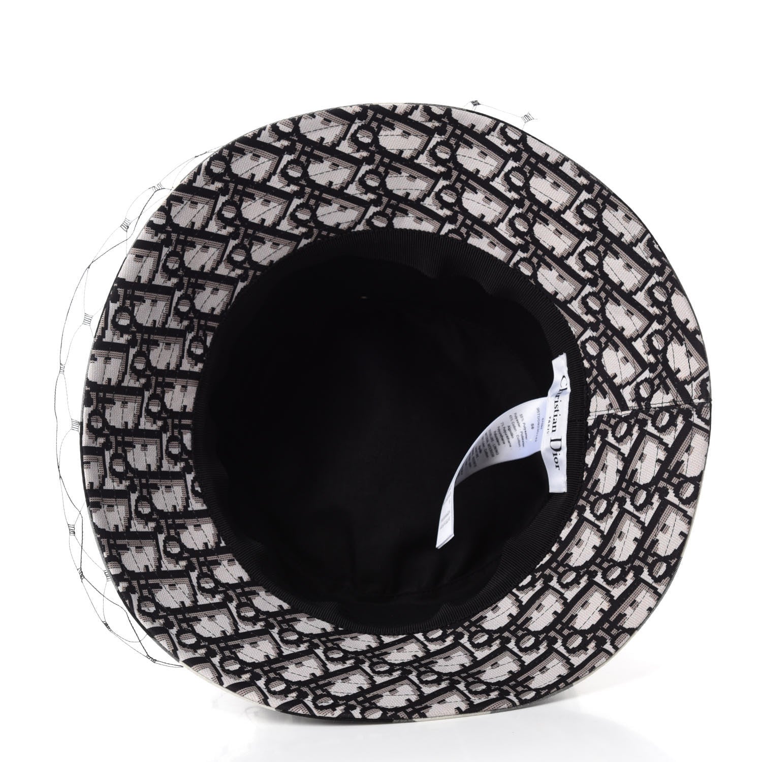 Christian Dior Cotton Large Brim Bucket Hat with Veil 56 Black White 7 of 9