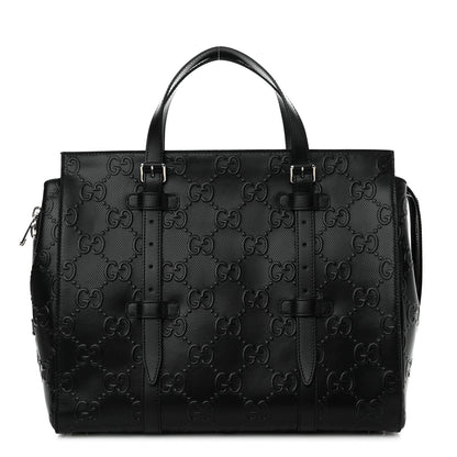 Gucci Calfskin GG Tennis Embossed Tote Bag Black 1 of 10