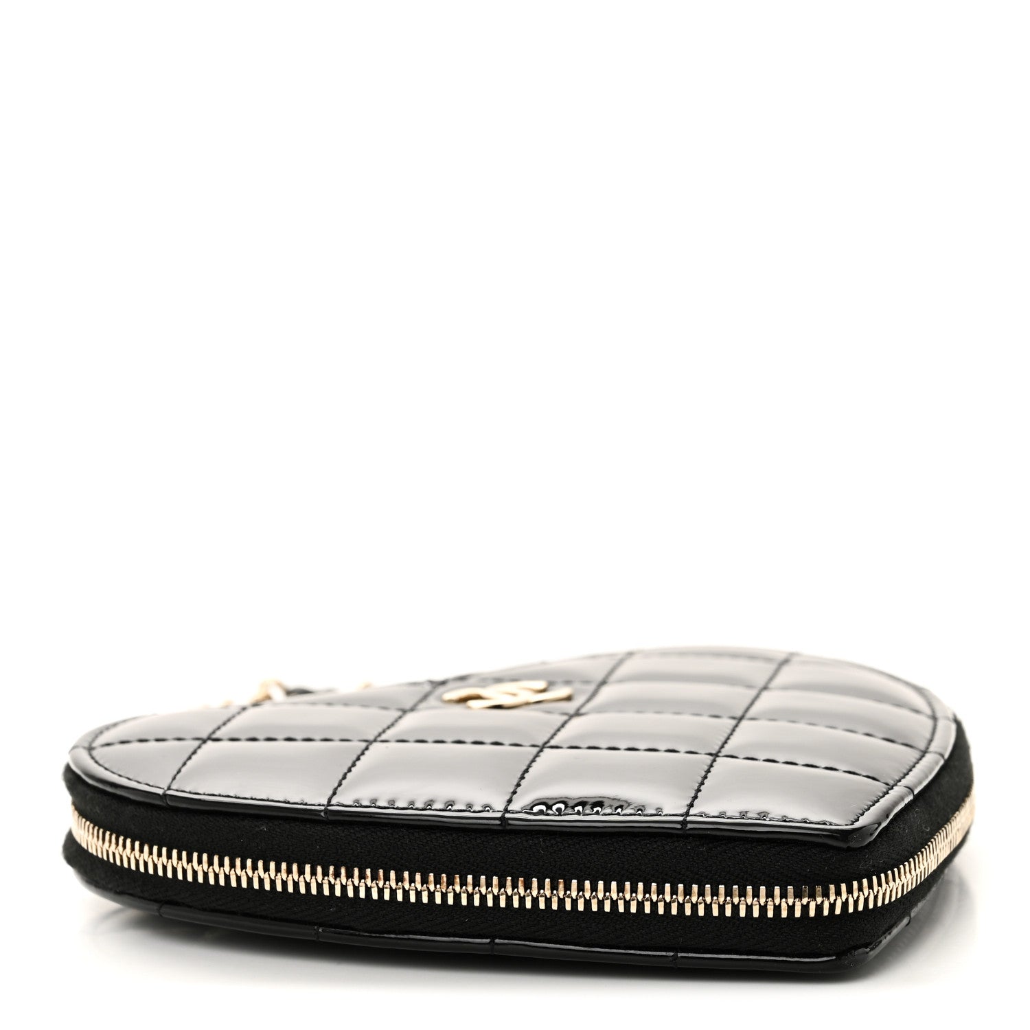 Chanel Patent Calfskin Resin Quilted CC Heart Clutch With Chain Black 14 of 17