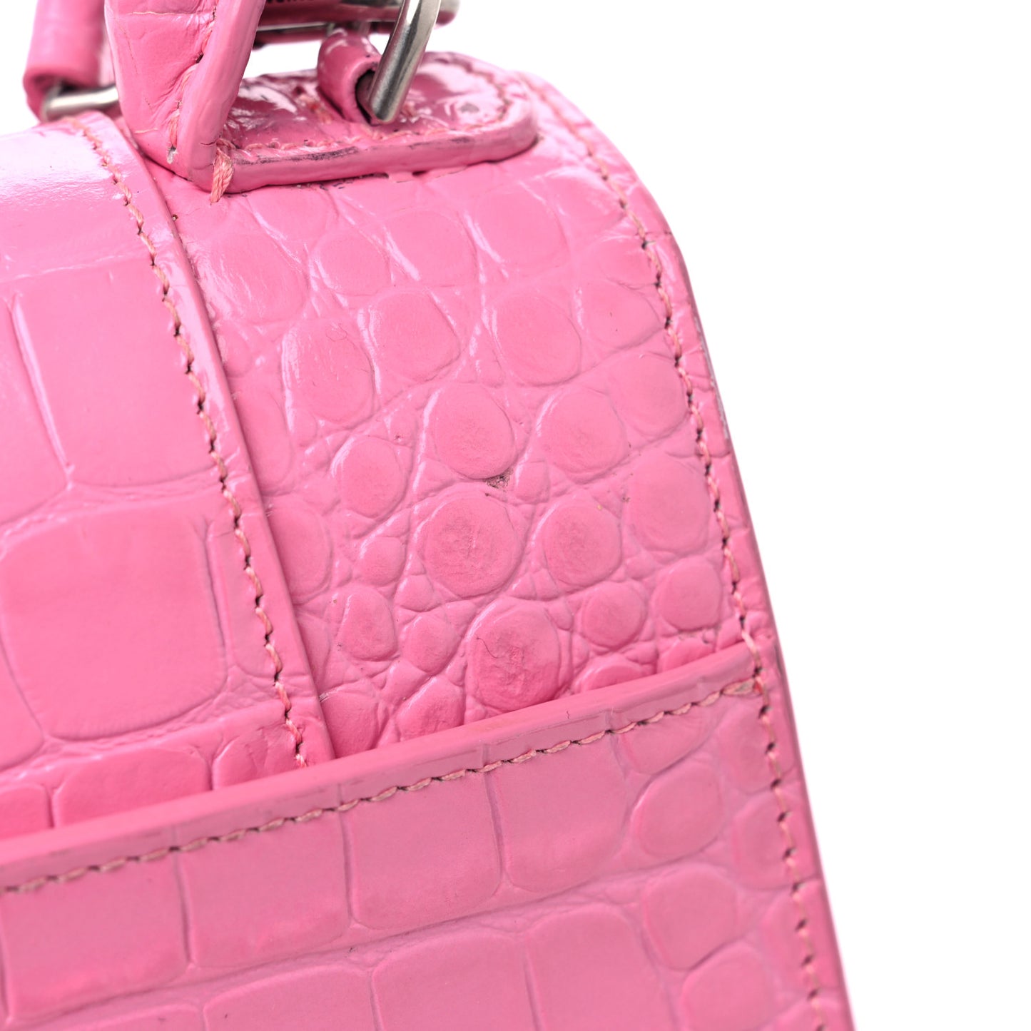Shiny Calfskin Crocodile Embossed Small Hourglass Top Handle Bag Baby Pink