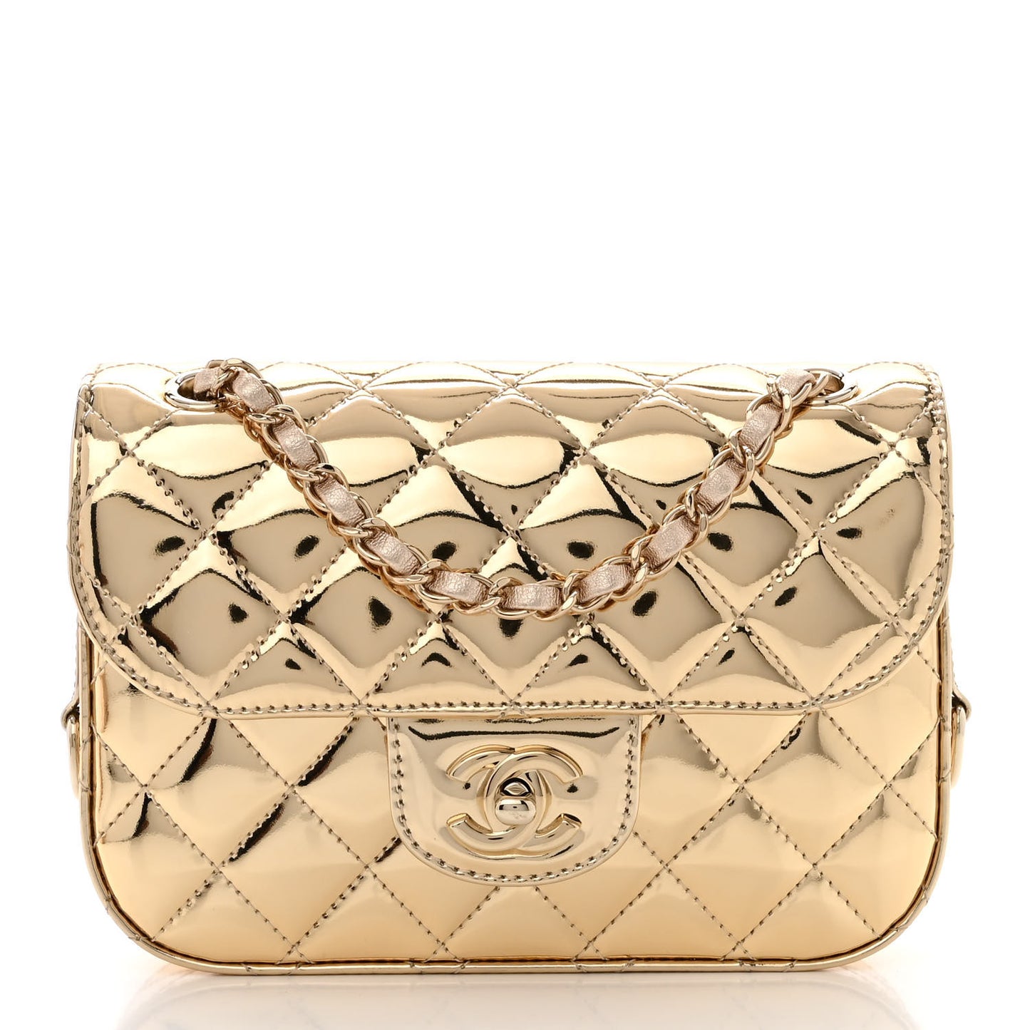 Mirror Calfskin Metallic Calfskin Quilted Hollywood Boulevard Mini Flap With Star Coin Purse Gold