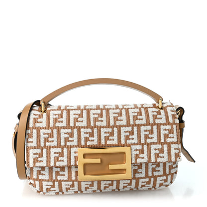 Fendi Raffia Chenille Vitello FF Phone Baguette  Naturale White 1 of 9