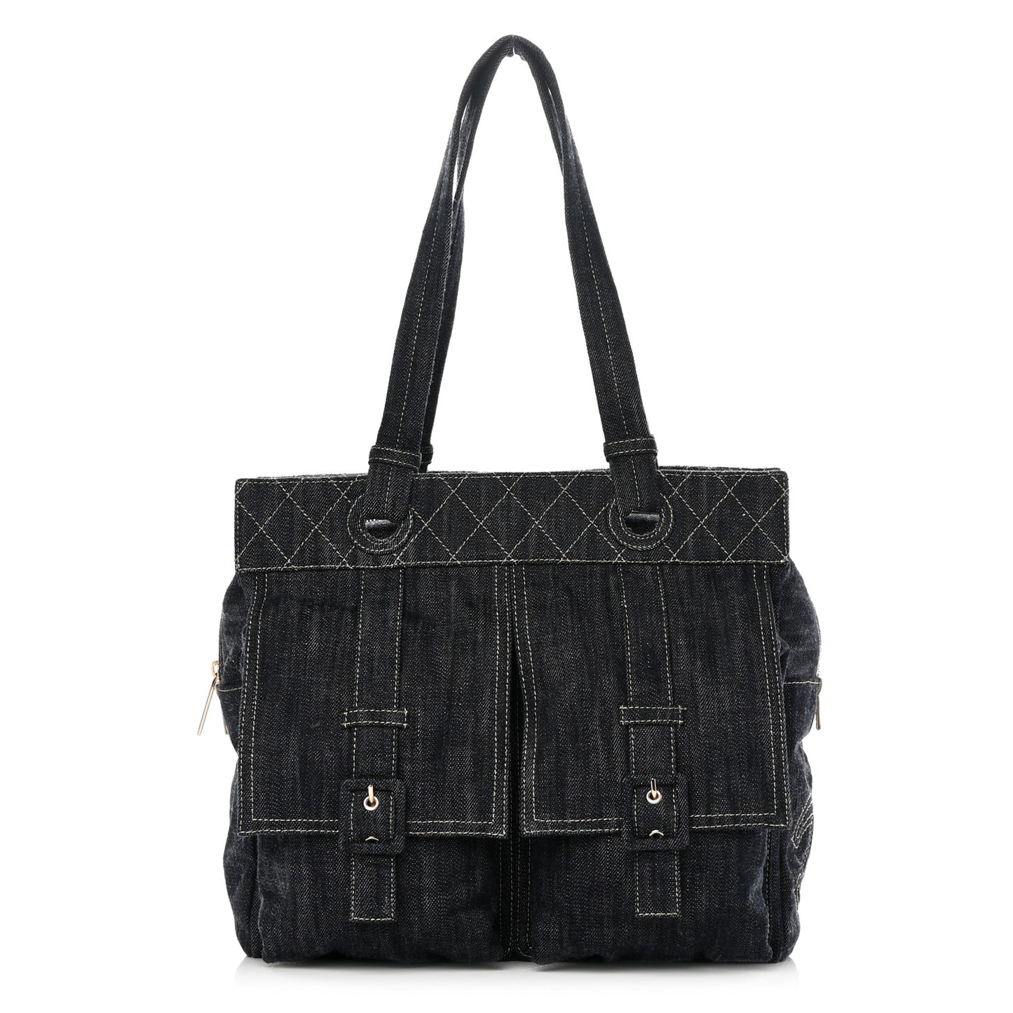 Denim CC Double Pocket Shoulder Bag