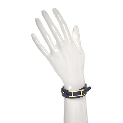 Hermes Epsom Behapi Double Tour Bracelet XS Bleu Saphir Vert Anglais 2 of 5