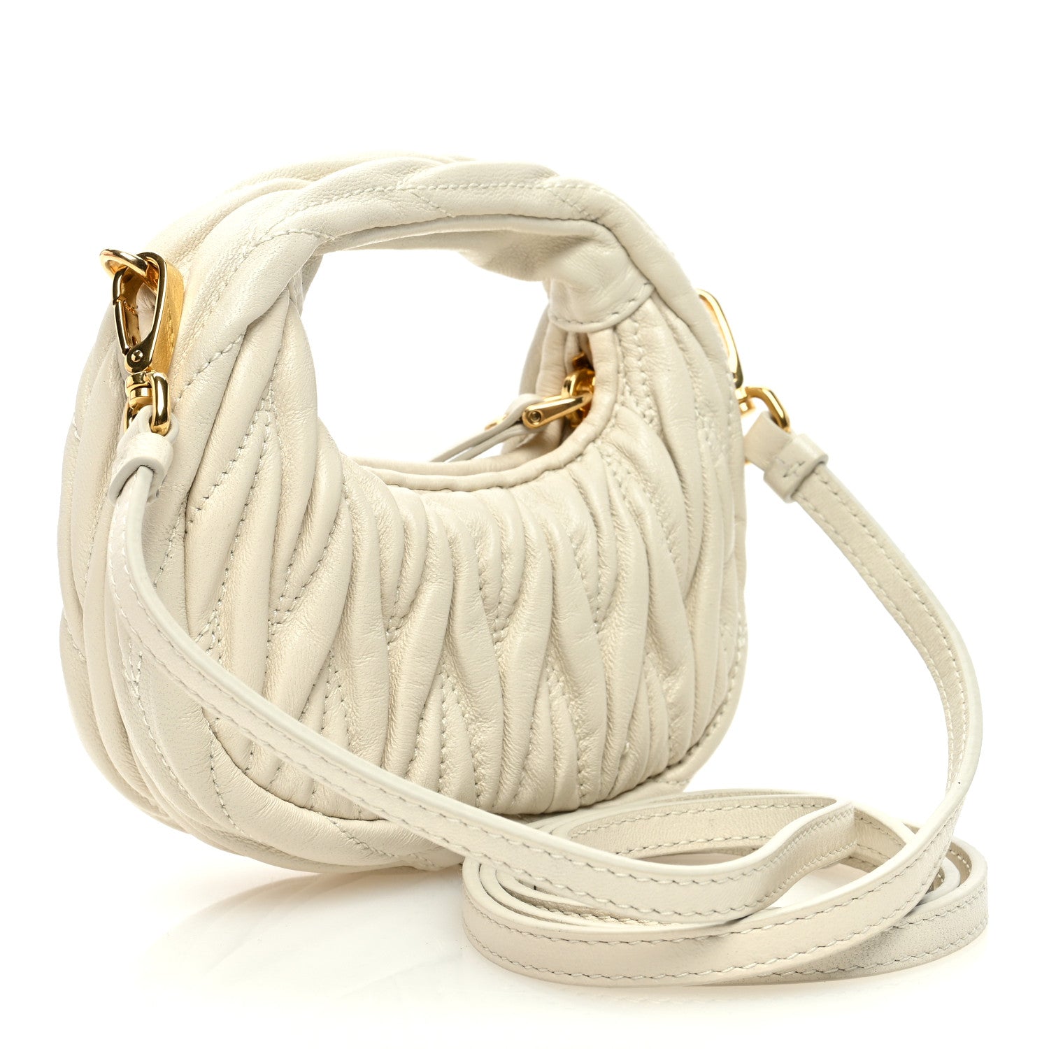 Miu Miu Nappa Matelasse Micro Wander Hobo White 3 of 10