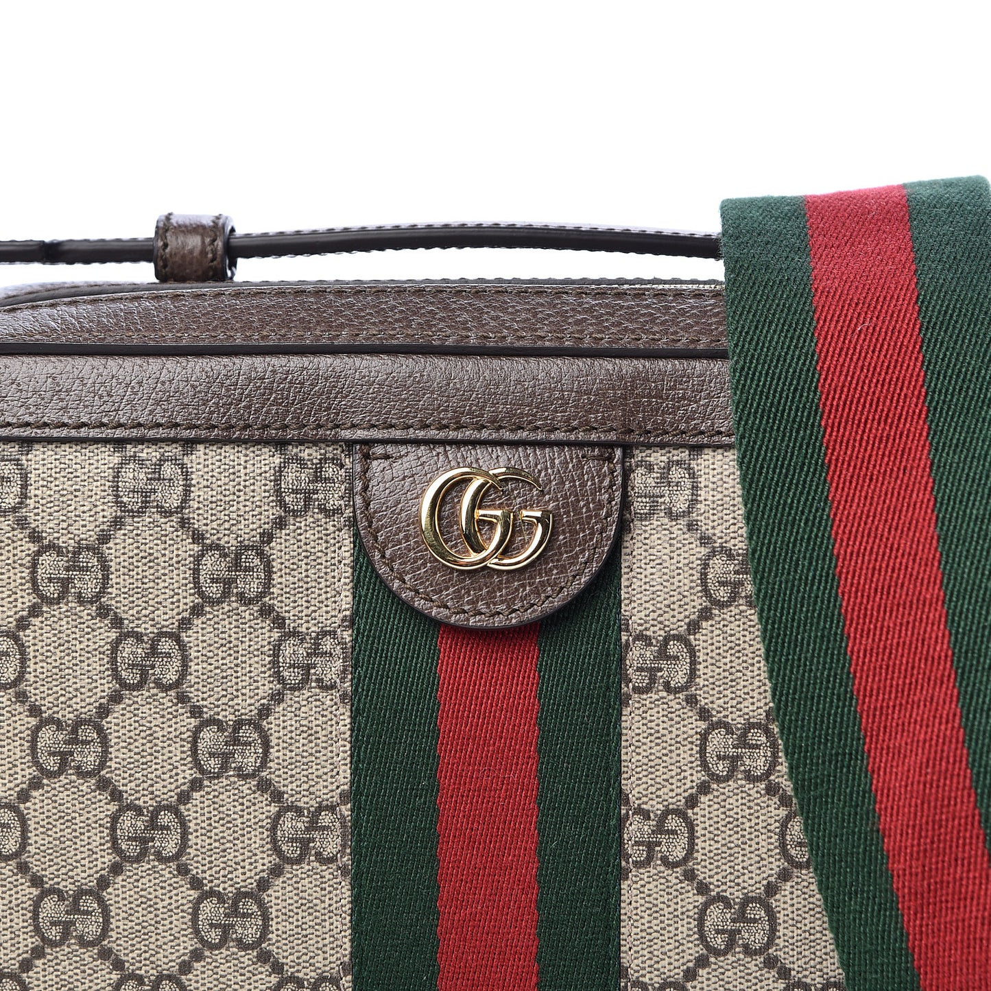 GG Supreme Monogram Web Small Ophidia Top Handle Shoulder Bag Brown