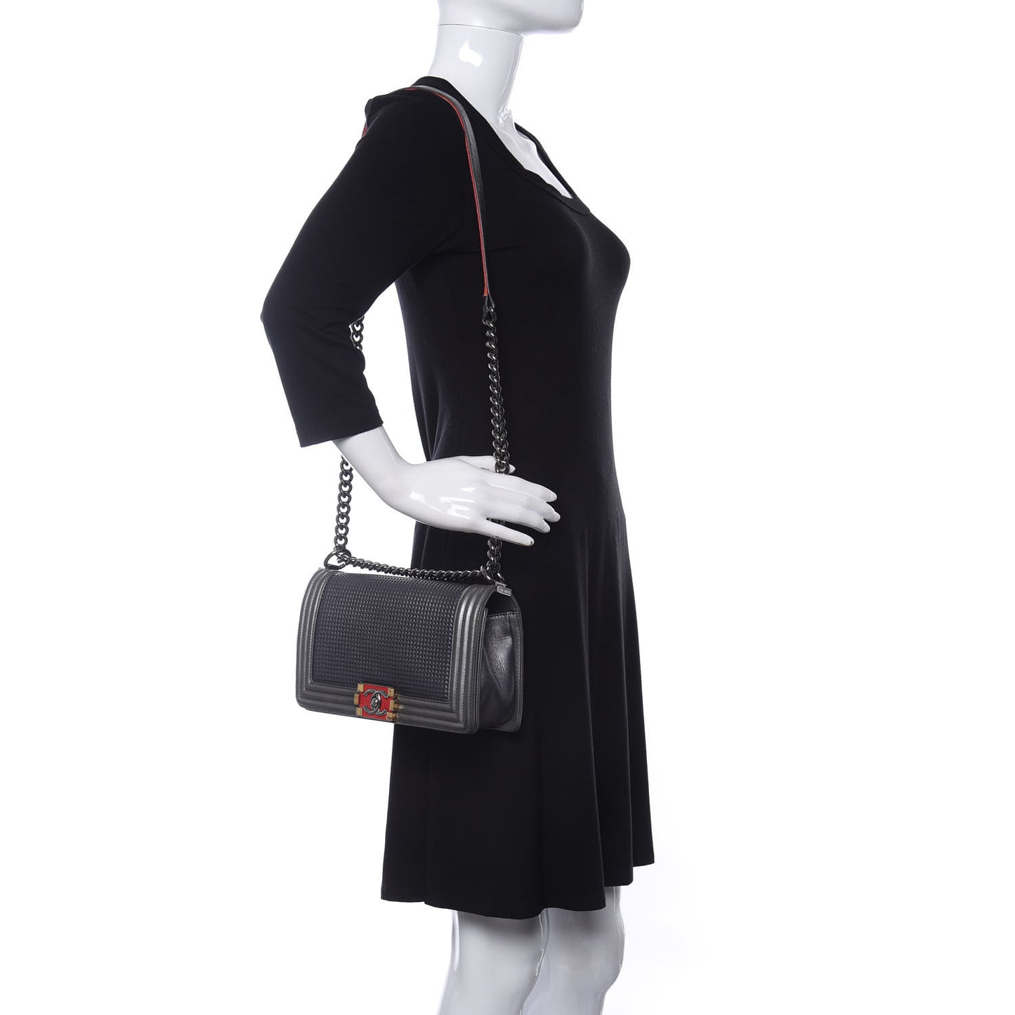 Lambskin Embossed Medium Boy Cube Flap Grey