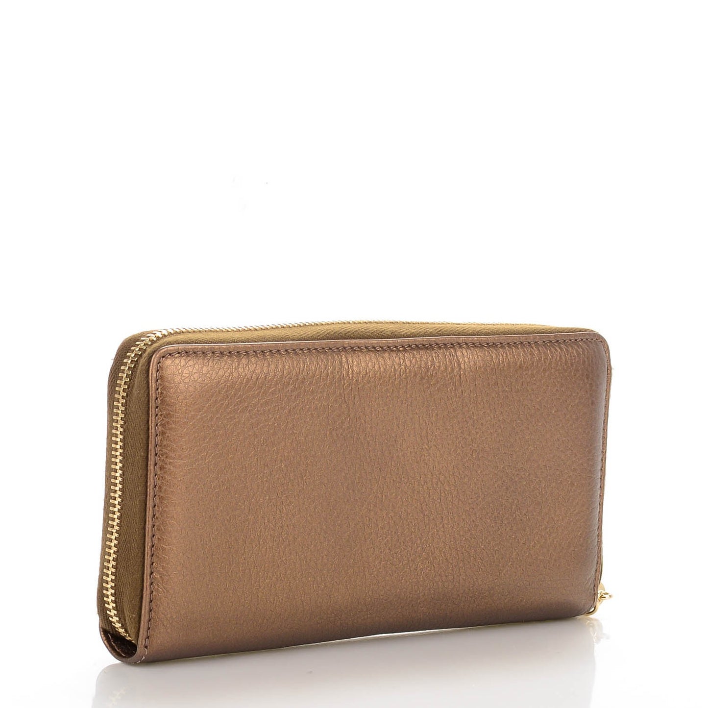 Metallic Calfskin Bamboo Tassel Zip Around Wallet Bronze