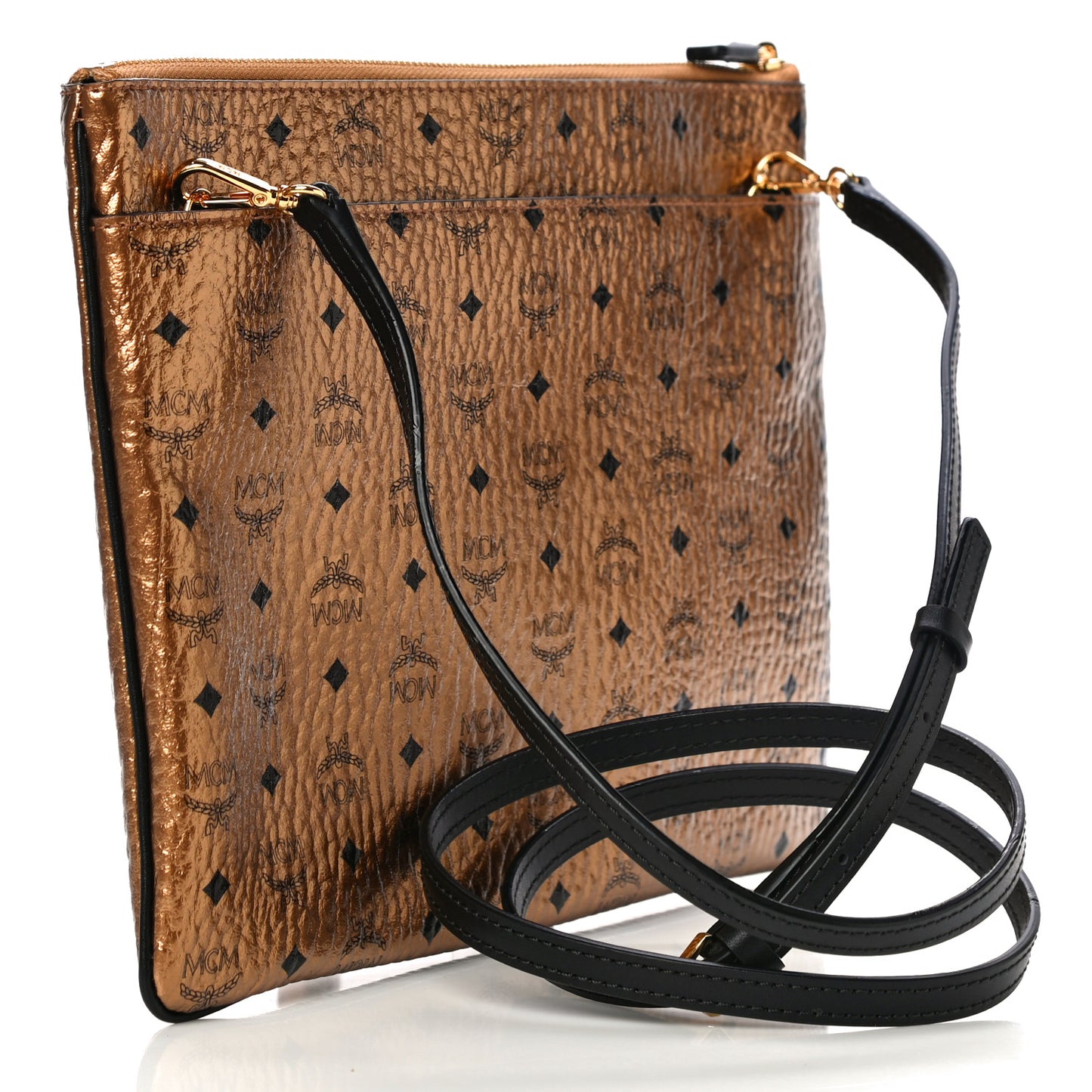 Metallic Visetos Medium Crossbody Pouch Gold