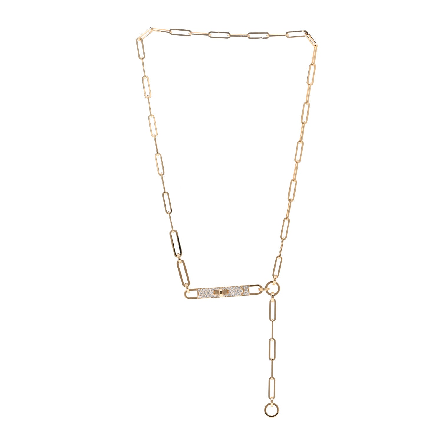 Hermes 18K Yellow Gold Diamond Pave PM Kelly Chaine Lariat Necklace ST 3 of 5