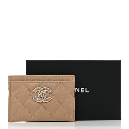 Chanel Caviar Quilted Crystal Card Holder Beige 9 of 9