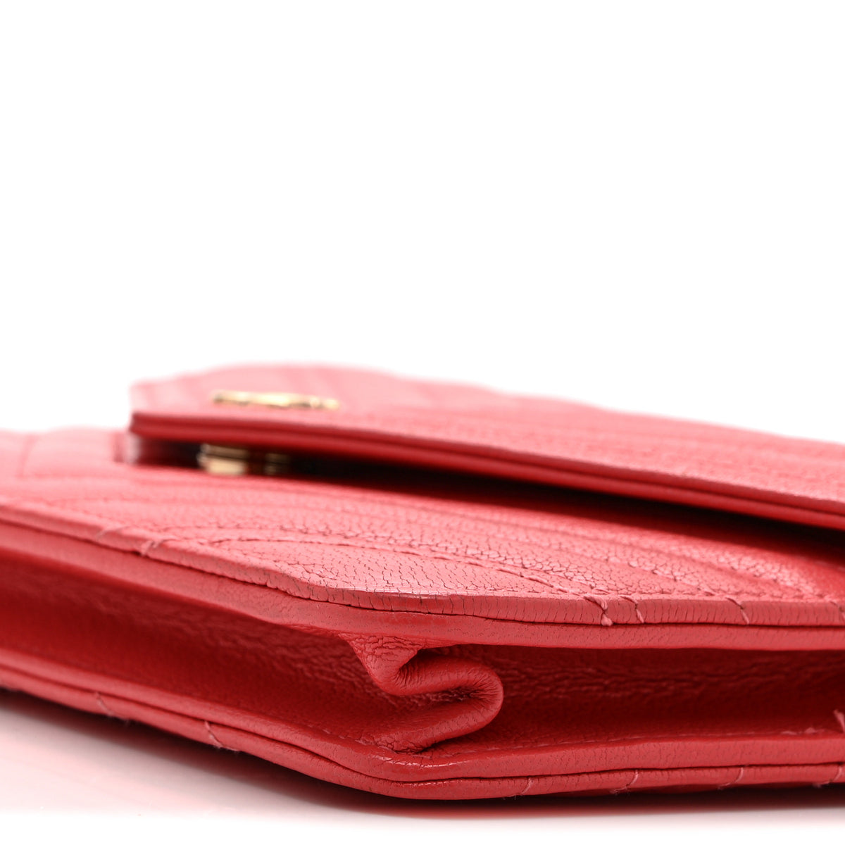Shiny Goatskin Chevron Quilted Statement Wallet On Chain WOC Red