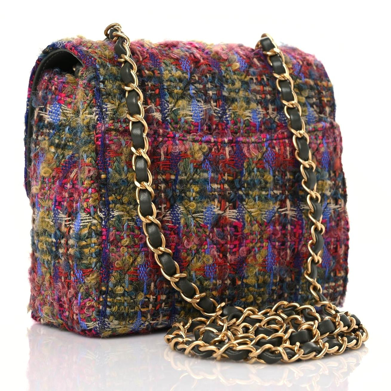 Tweed Quilted Mini Square Flap Multicolor