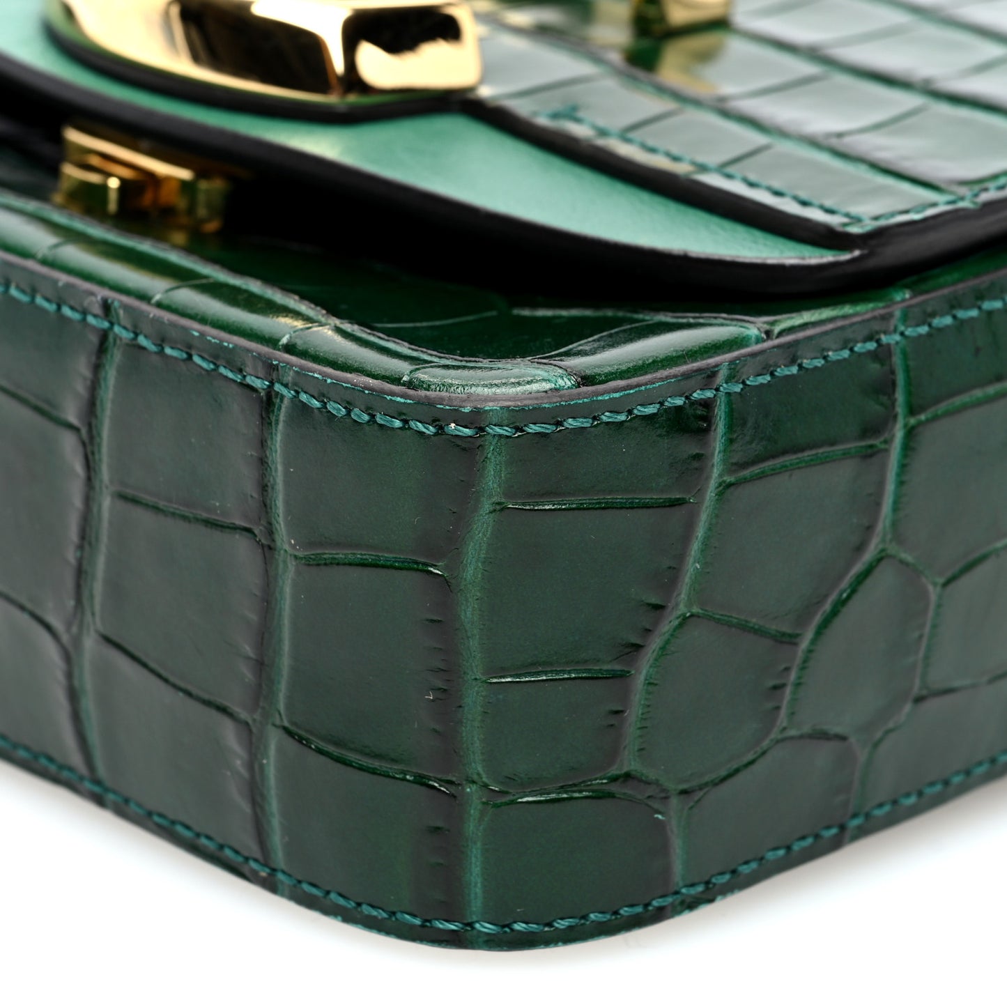 Calfskin Crocodile Embossed Mini C Double Carry Woodsy Green
