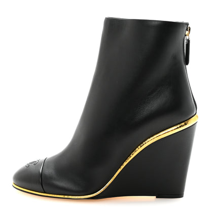 Chanel Lambskin Cap Toe Wedge Ankle Boots 38 Black 1 of 10