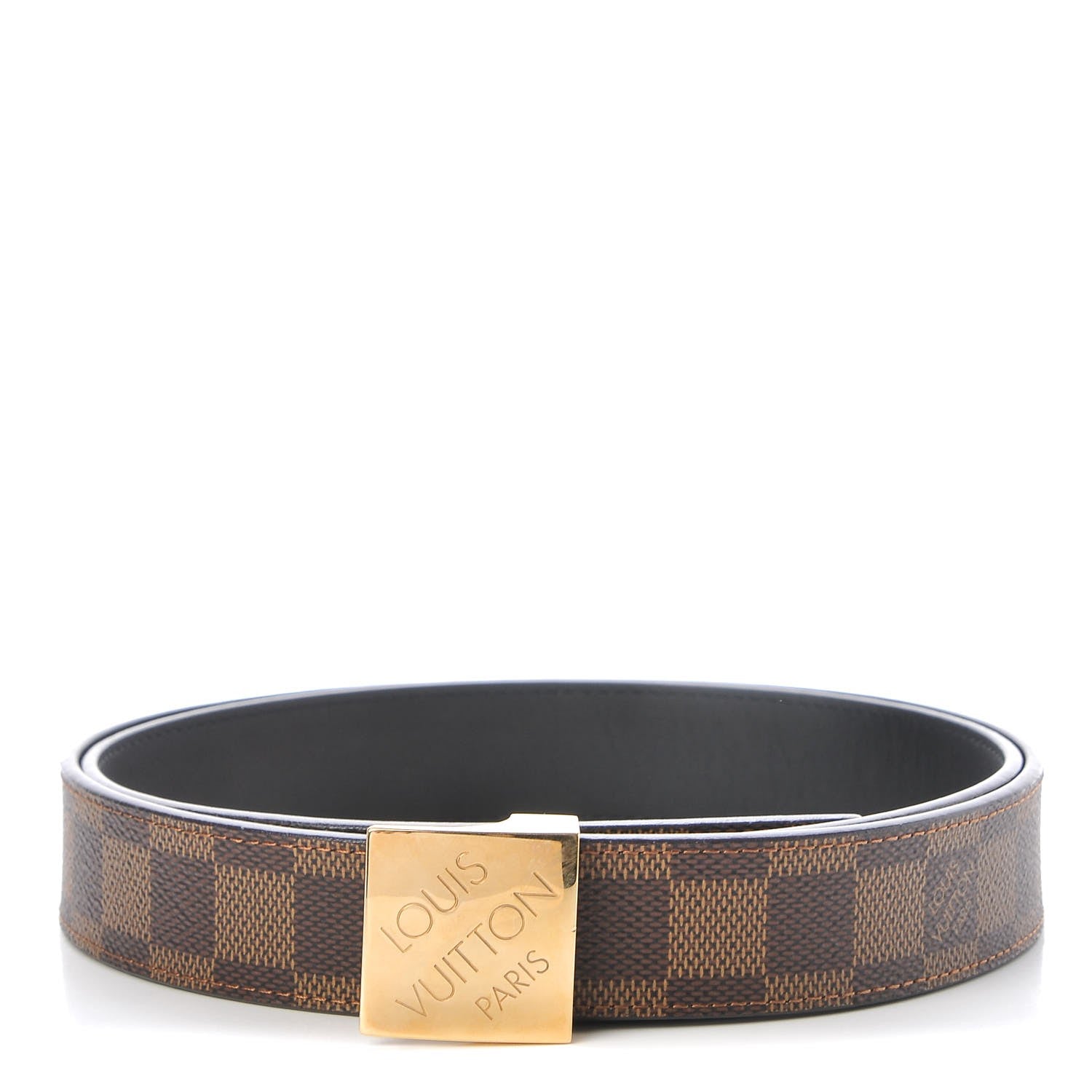Louis Vuitton Damier Ebene LV Paris Buckle Belt 100 40 Gold 1 of 7