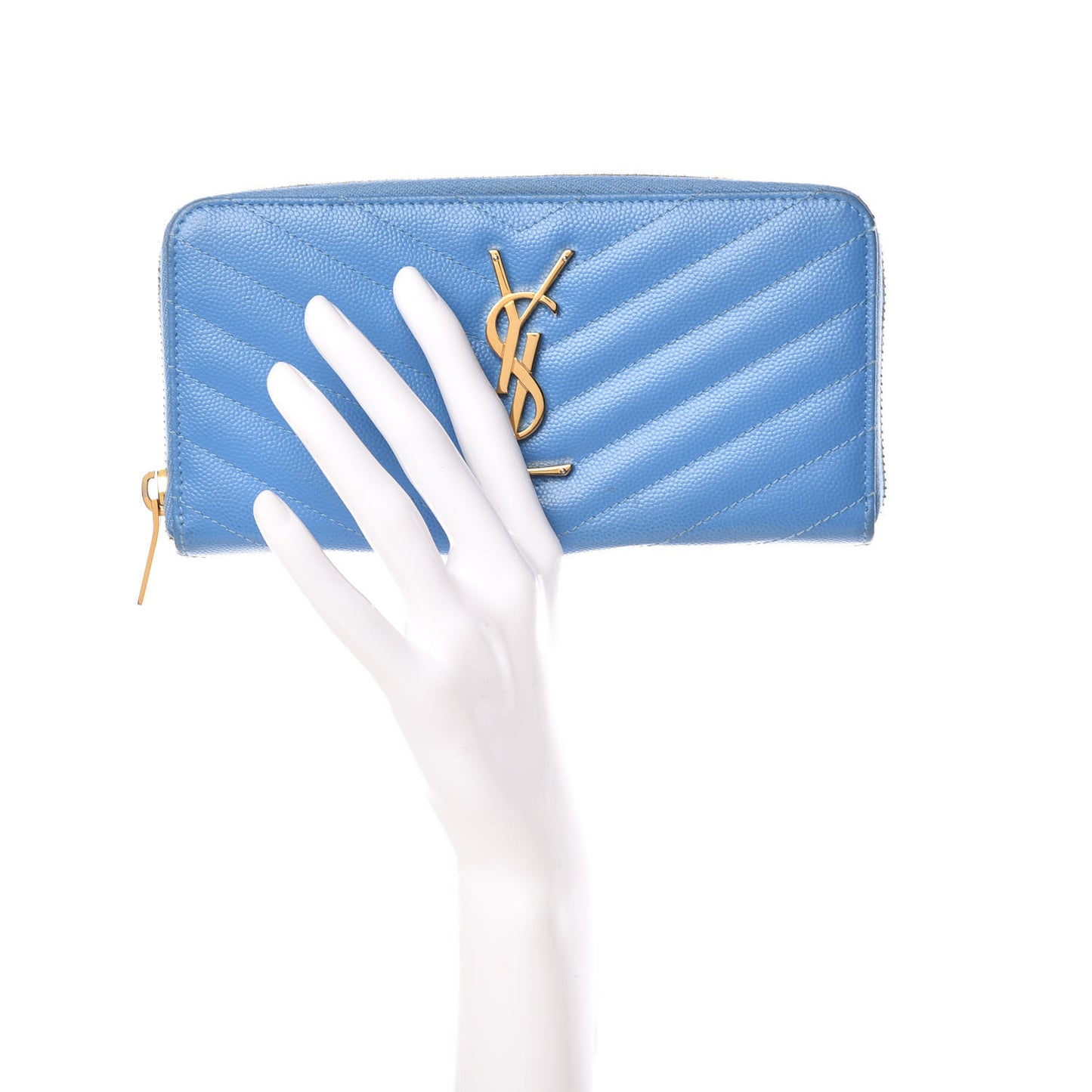 Grain De Poudre Matelasse Chevron Monogram Zip Around Wallet Blue Clair