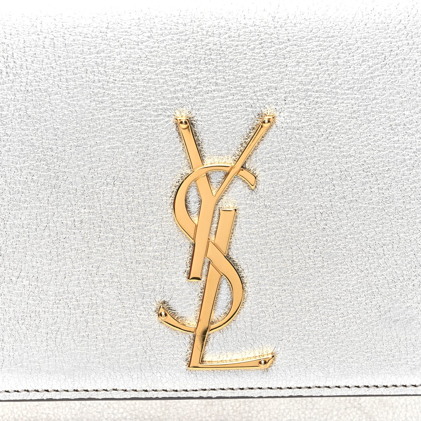 Textured Metallic Calfskin Classic Monogram Cassandre Clutch Silver