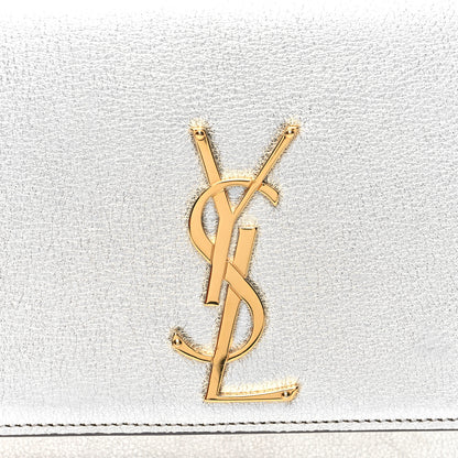 Saint Laurent Textured Metallic Calfskin Classic Monogram Cassandre Clutch Silver 7 of 9