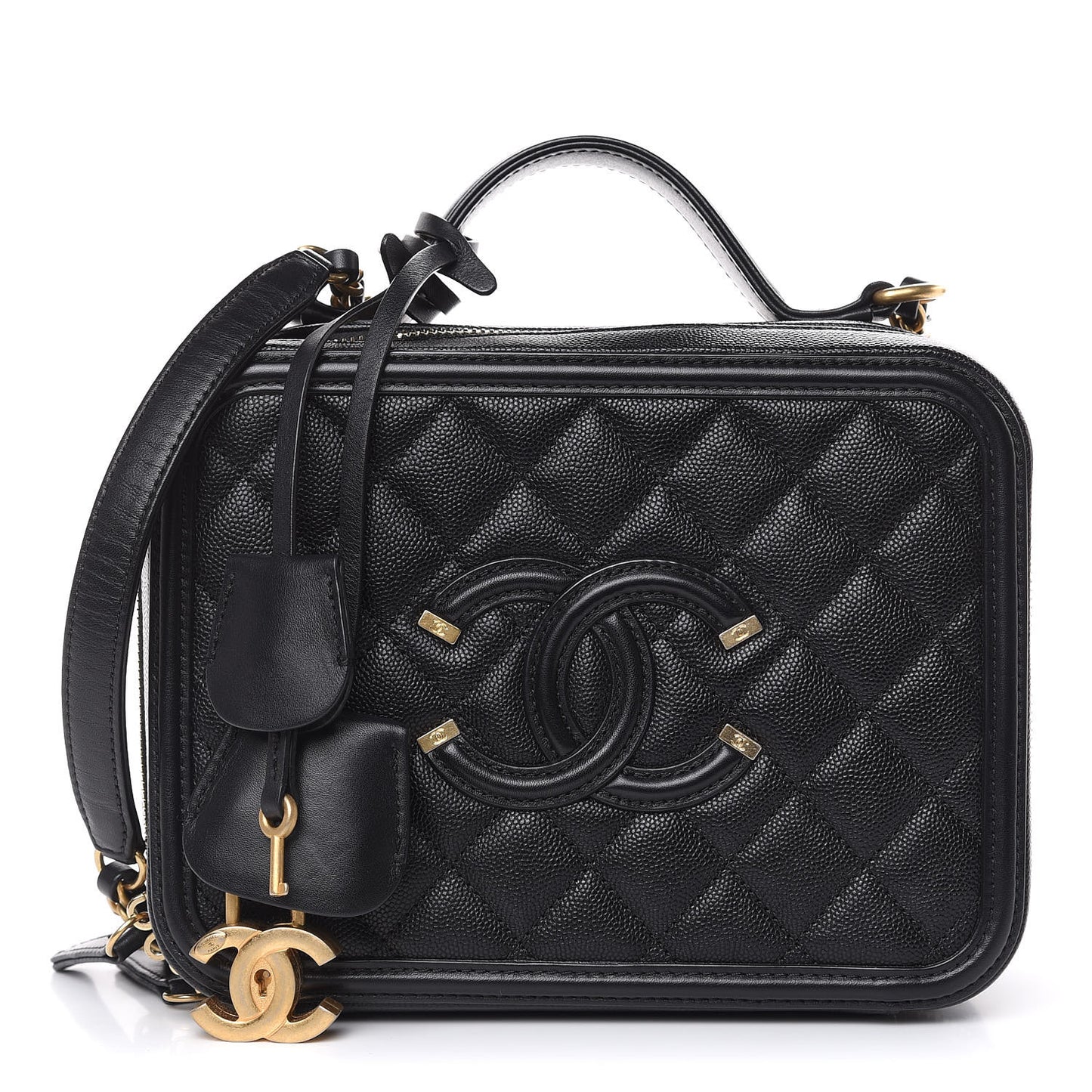 Caviar Quilted Medium CC Filigree Vanity Case Black